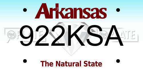 922KSA Arkansas License Plate