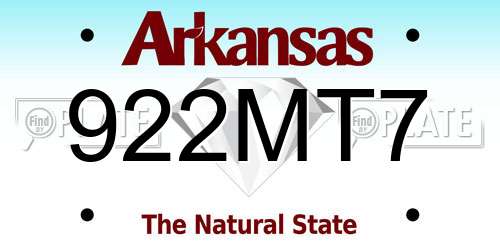 922MT7 Arkansas License Plate