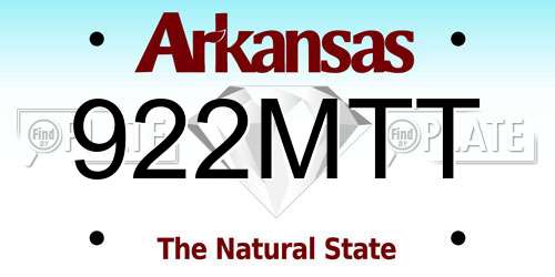 922MTT Arkansas License Plate