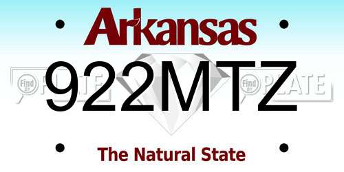 922MTZ Arkansas License Plate
