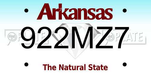 922MZ7 Arkansas License Plate