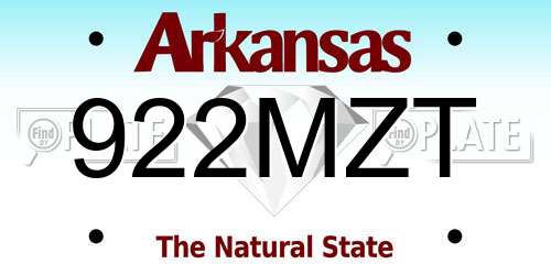 922MZT Arkansas License Plate