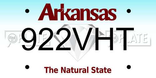 922VHT Arkansas License Plate