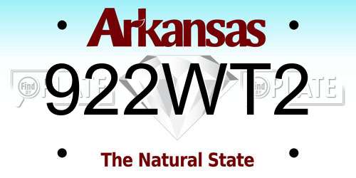 922WT2 Arkansas License Plate