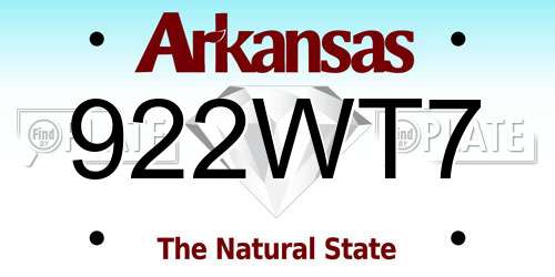 922WT7 Arkansas License Plate