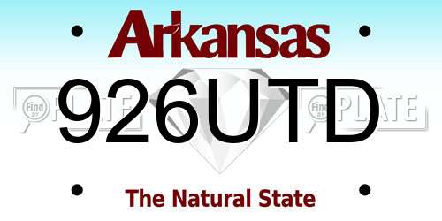 926UTD Arkansas License Plate