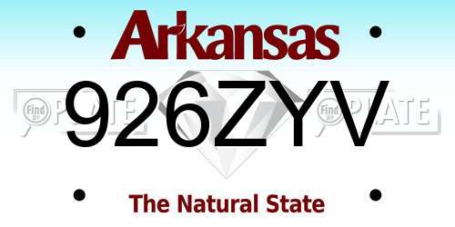 926ZYV Arkansas License Plate