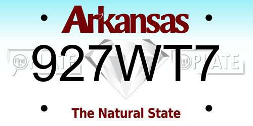 927WT7 Arkansas License Plate