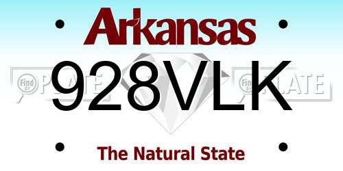 928VLK Arkansas License Plate