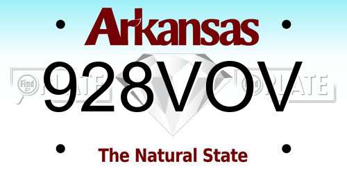 928VOV Arkansas License Plate