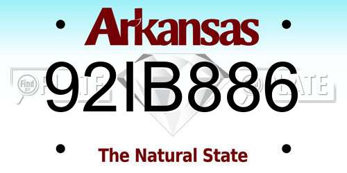 92IB886 Arkansas License Plate