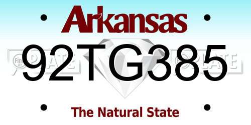 92TG385 Arkansas License Plate