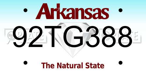 92TG388 Arkansas License Plate