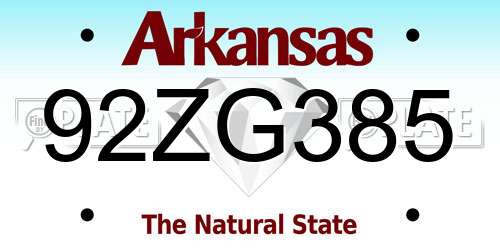 92ZG385 Arkansas License Plate