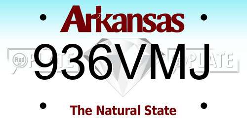 936VMJ Arkansas License Plate
