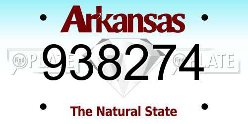 938274 Arkansas License Plate