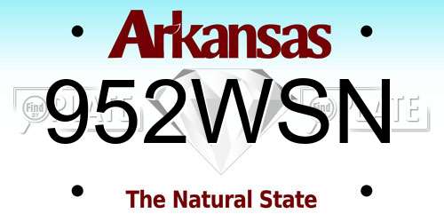 952WSN Arkansas License Plate