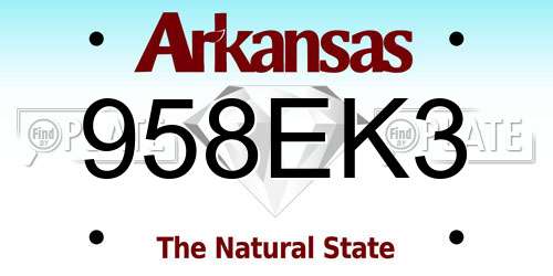 958EK3 Arkansas License Plate