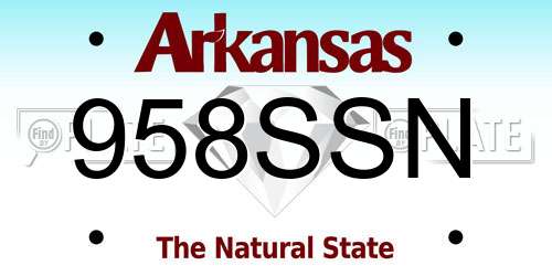 958SSN Arkansas License Plate
