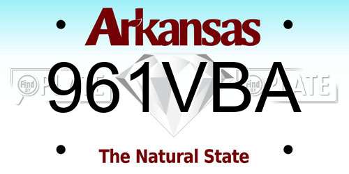961VBA Arkansas License Plate