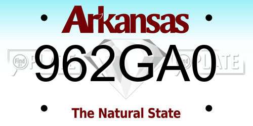 962GA0 Arkansas License Plate