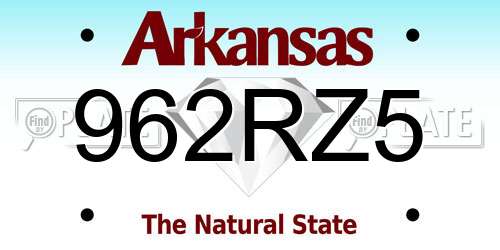 962RZ5 Arkansas License Plate
