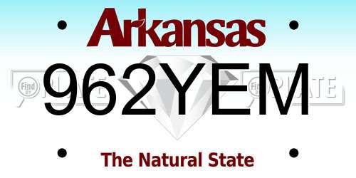 962YEM Arkansas License Plate