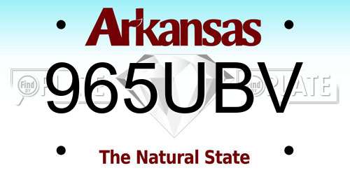 965UBV Arkansas License Plate