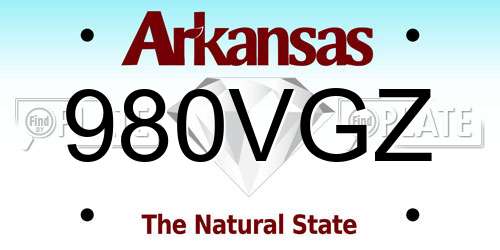 980VGZ Arkansas License Plate