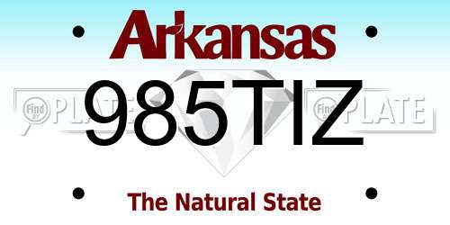 985TIZ Arkansas License Plate