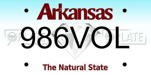 986VOL Arkansas License Plate