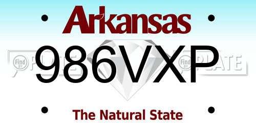 986VXP Arkansas License Plate