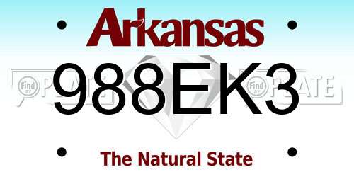 988EK3 Arkansas License Plate