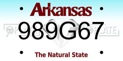 989G67 Arkansas License Plate