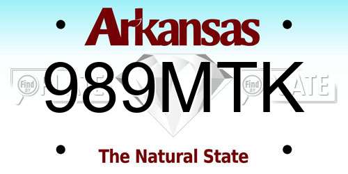 989MTK Arkansas License Plate