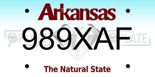 989XAF Arkansas License Plate