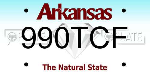 990TCF Arkansas License Plate