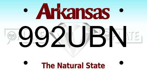 992UBN Arkansas License Plate