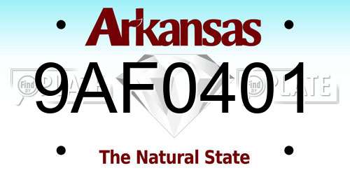 9AF0401 Arkansas License Plate