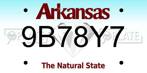 9B78Y7 Arkansas License Plate