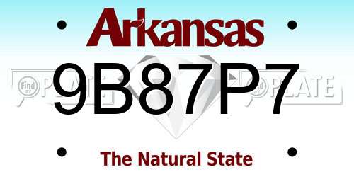 9B87P7 Arkansas License Plate