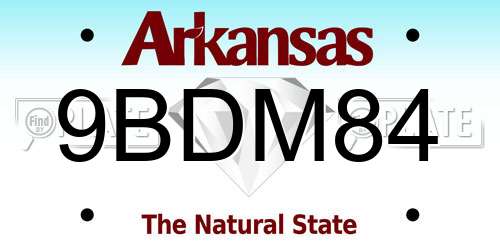 9BDM84 Arkansas License Plate