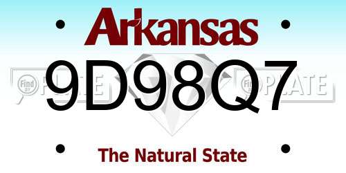 9D98Q7 Arkansas License Plate