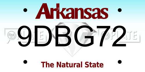 9DBG72 Arkansas License Plate