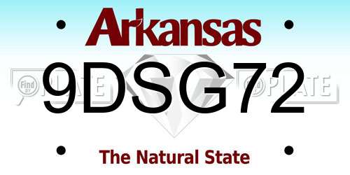 9DSG72 Arkansas License Plate