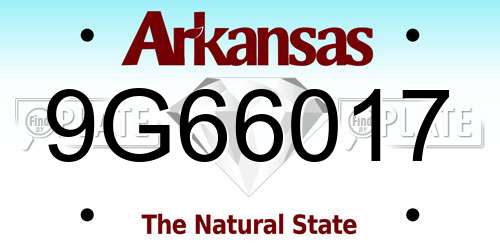 9G66017 Arkansas License Plate
