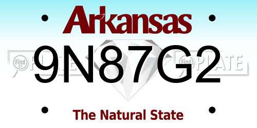 9N87G2 Arkansas License Plate