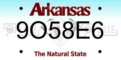 9O58E6 Arkansas License Plate