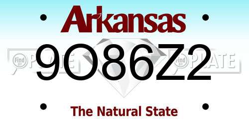 9O86Z2 Arkansas License Plate