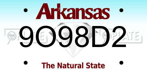 9O98D2 Arkansas License Plate